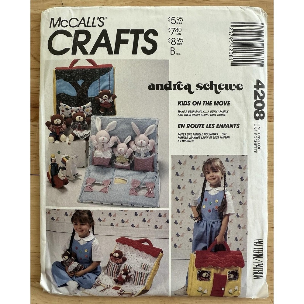 McCall's Crafts Pattern 4208 Bear & Bunny Doll w Carry House Andrea Schewe UC FF
